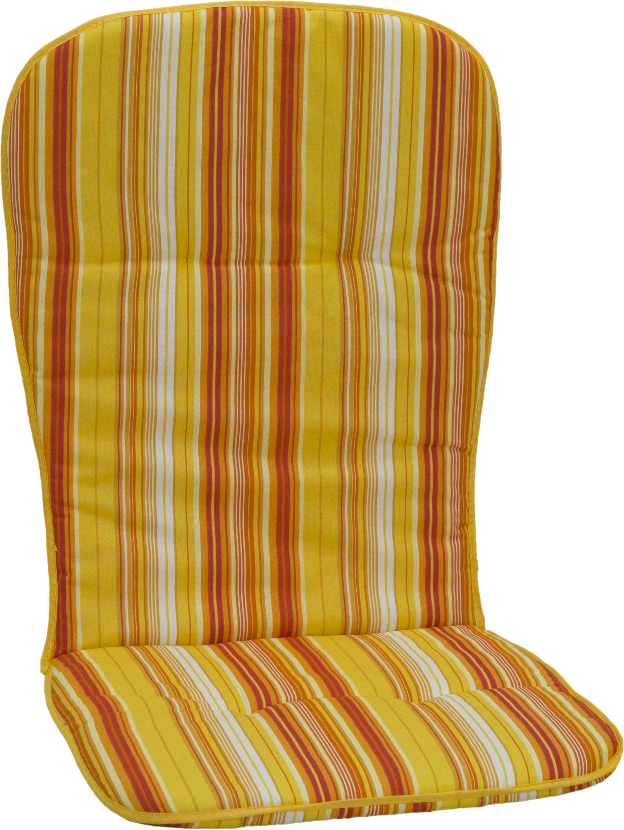 Campingstuhl hohe Sitzauflage gestreift in gelb weiß rot orange Polster 